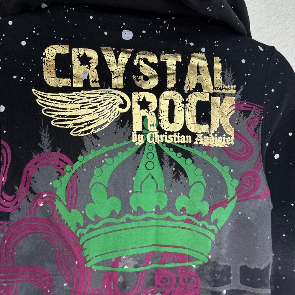 Christian Audigier Y2K Jacket Womens XS Crystal Rock Rhinestone Hair Hoodie NEW - Picture 7 of 12
